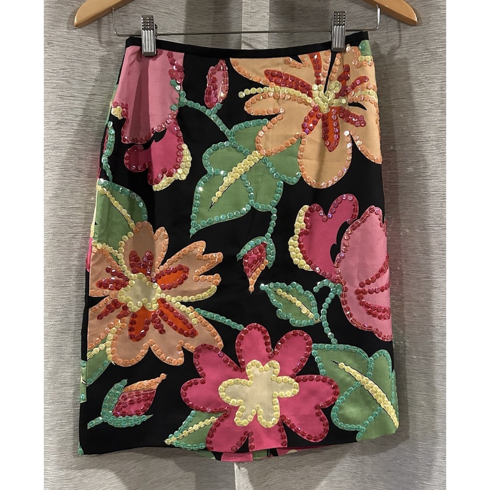 Casual Corner Floral Silk Sequined Women's Skirt Size 4 NOS